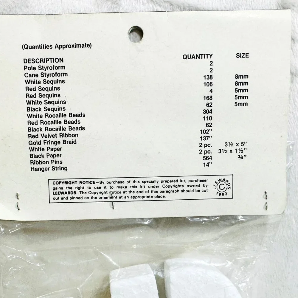 LeeWards SNOWMAN CANDY CANE Sequin/Bead Ornament Vtg. Kit - Rare/NOS - Japan - Picture 4 of 5